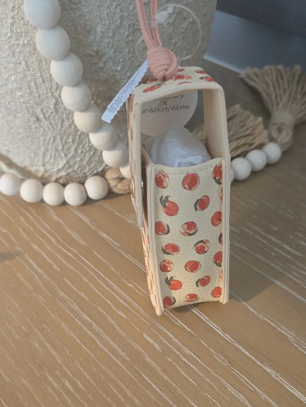 Vera Bradley Peach Print Lip Balm Case with Pink Strap
